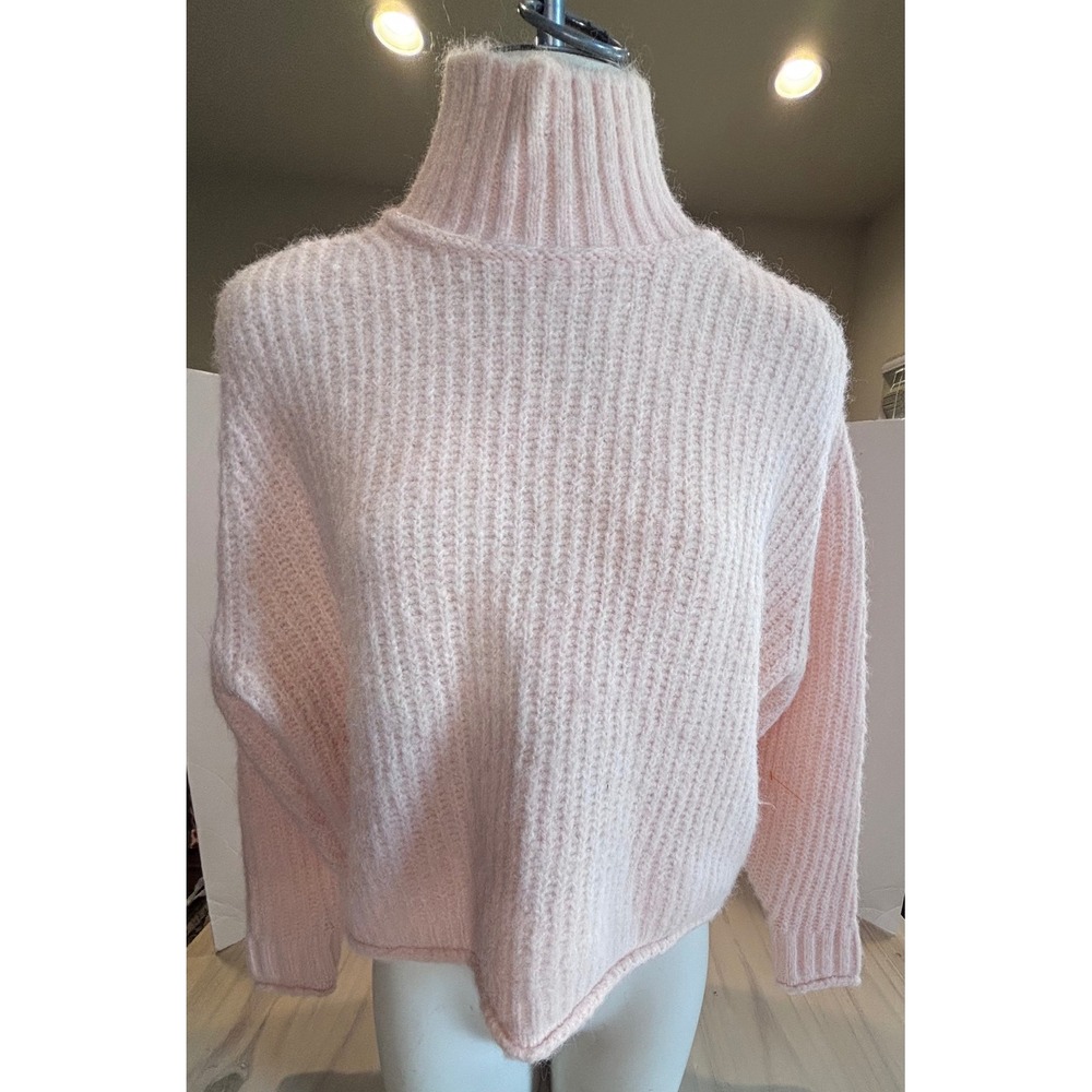 Pilcro Pink Ribbed Mock Neck Wool Blend Fuzzy Cropped Sweater XXS OB2326551